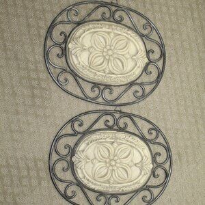 Set of 2 Oval Metal with Resin Filagree Center 13.5"x10.5" Wall Decor